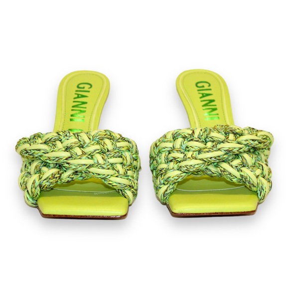 Gianni Bini Bibby Woven Green Leather Corded Square Toe High Heel Mule Sandals - Picture 5 of 16